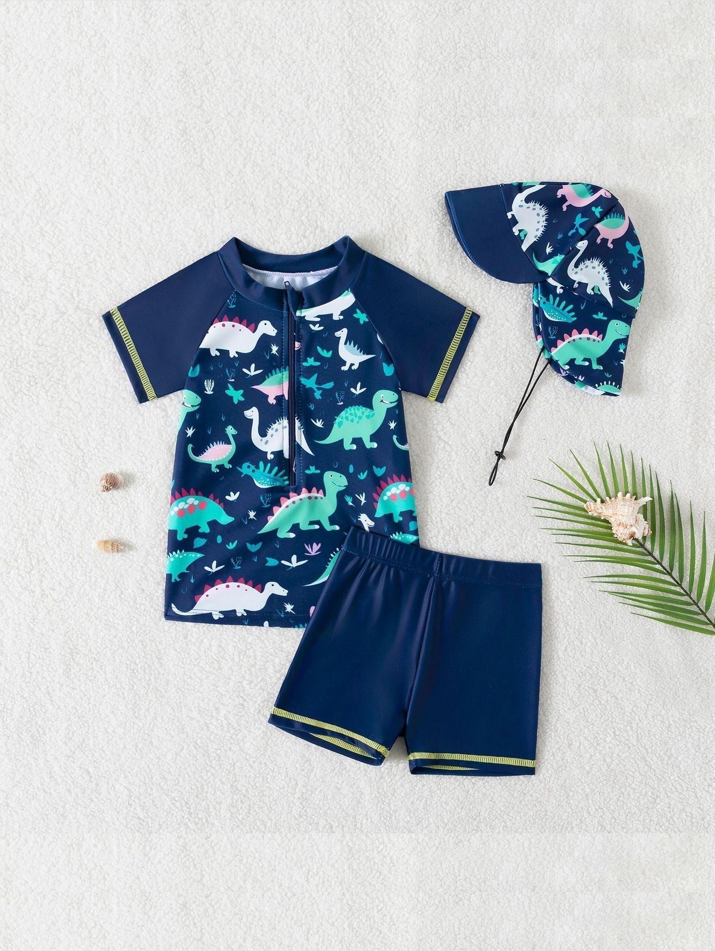 Kinderzwempak UV 50+ bescherming Mambobaby™ 3-delig – Marineblauwe zwemset met dierenprint...