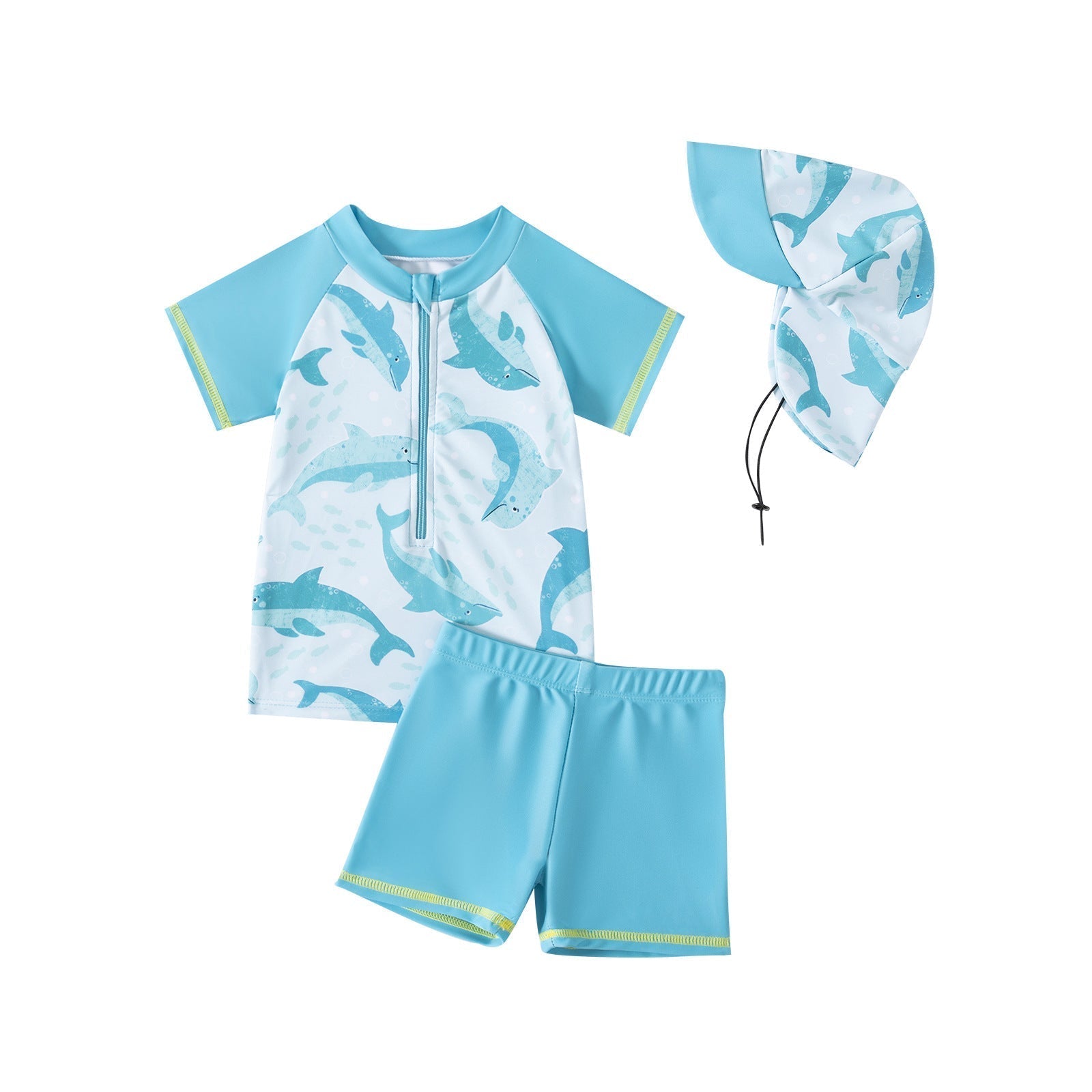 Kinderzwempak UV 50+ bescherming Mambobaby™ 3-delig – Hemelsblauwe zwemset met dolfijnenprint...