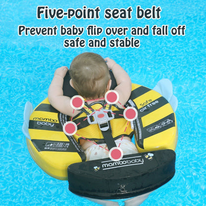 Babyfloat zonder lucht Mambobaby™ Bij – Babyfloat met 5-punts veiligheidsgordel, baby vastgemaakt in gele bij