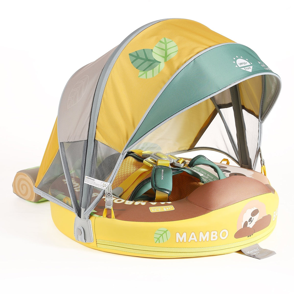 Babyfloat zonder lucht Mambobaby™ met geel en groen kapje, doorschijnend gaas