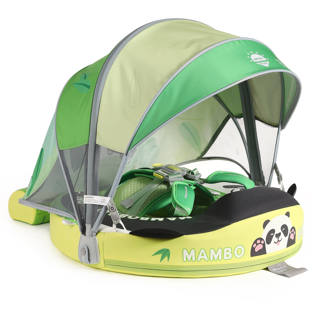 Babyfloat zonder lucht Mambobaby™ met groen kapje en doorschijnend gaas met panda