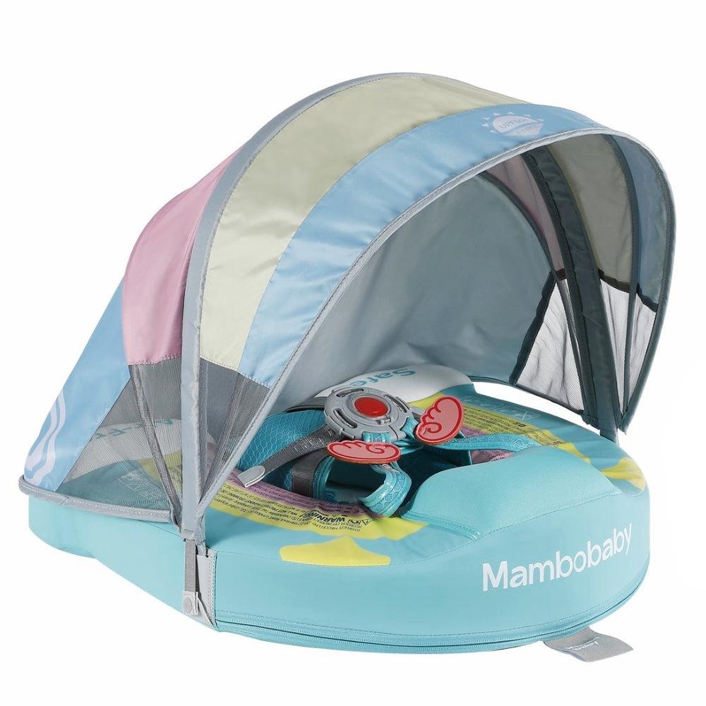 Babyfloat zonder lucht Mambobaby™ met lichtblauw kapje en speelgoedboogjes