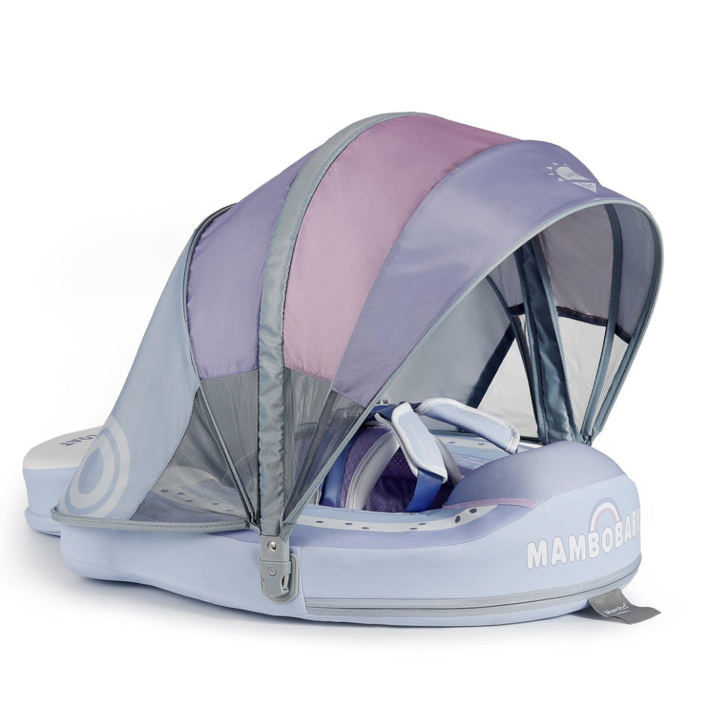 Babyfloat zonder lucht Mambobaby™ met lila kapje en grijs doorschijnend gaas