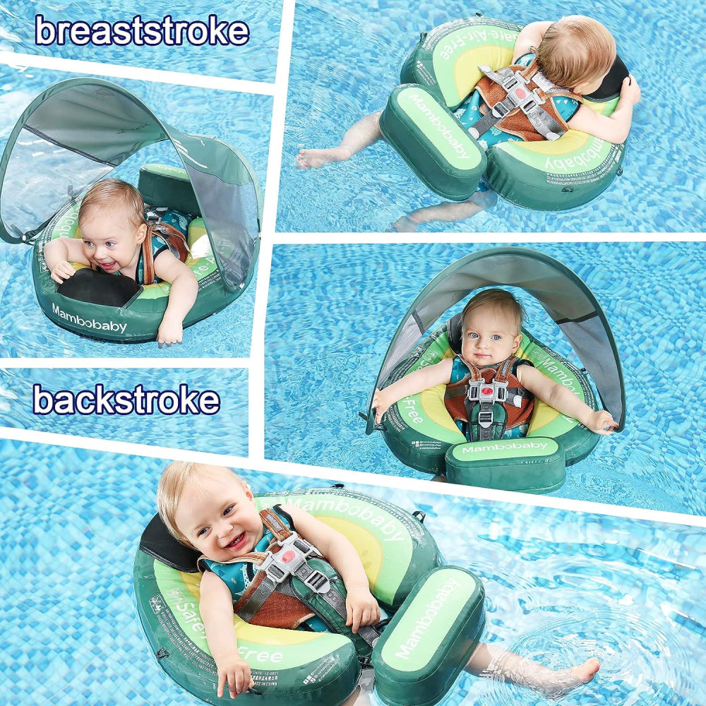 Mambobaby™ Avocado babyfloat zonder lucht – Groene opblaasbare zwemhulp met kap en harnas, voor verschillende houdingen...