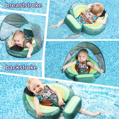 Mambobaby™ Avocado babyfloat zonder lucht – Groene opblaasbare zwemhulp met kap en harnas, voor verschillende houdingen...