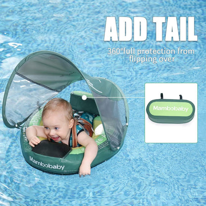 Mambobaby™ Avocado babyfloat zonder lucht – Opblaasbare zwemhulp met 360° gaas-kap en harnas met gesp