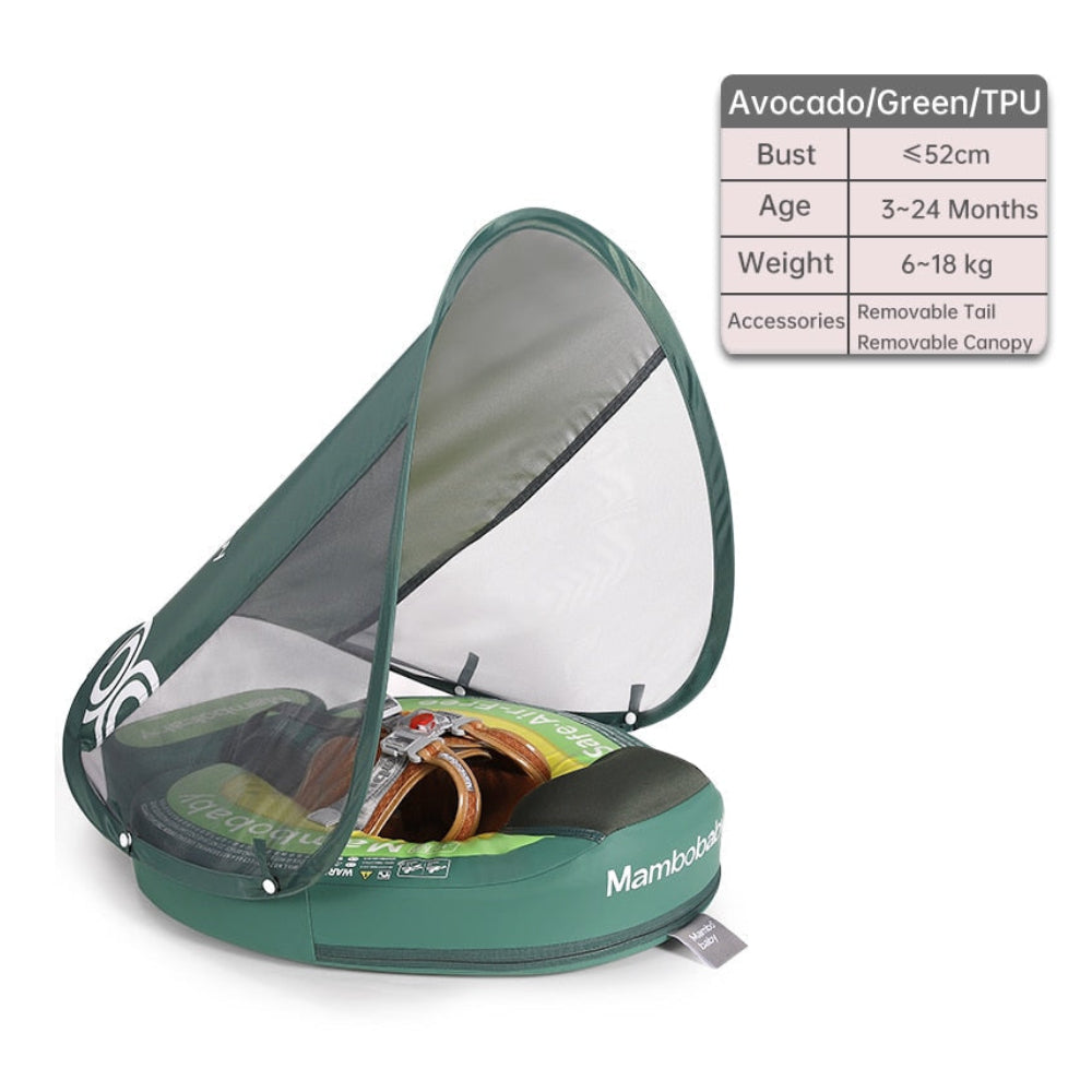 Mambobaby™ Avocado babyfloat zonder lucht – Groene opblaasbare zwemhulp met gaas-kap en verstelbaar harnas voor...