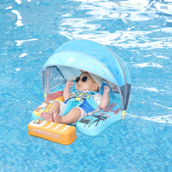Mambobaby™ California luchtvrij babyfloat – drijfzitje voor baby met UV-dak en bevestiging, gebruikt in het zwembad