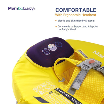 Babyfloat zonder lucht Mambobaby™ Auto – Gele babyfloat zonder lucht met paars gestoffeerde rugleuning en hoofdsteun