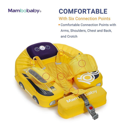 Babyfloat zonder lucht Mambobaby™ Auto – Gele babyfloat zonder lucht met meerdere bevestigingspunten en riem