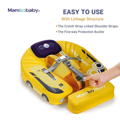 Babyfloat zonder lucht Mambobaby™ Auto – Gele babyfloat zonder lucht met beschermgesp en verbonden riemen