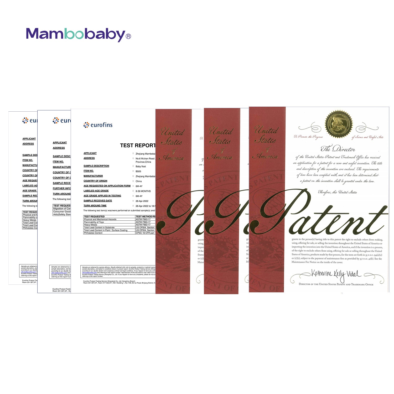 Babyfloat zonder lucht Mambobaby™ Auto – Certificeringsdocumenten met stempels en handtekeningen voor de babyfloat