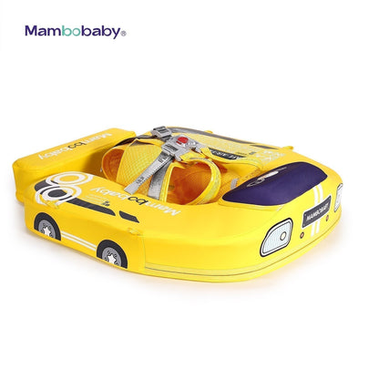 Babyfloat zonder lucht Mambobaby™ Auto – Gele babyfloat zonder lucht met paarse kap en verstelbare riemen