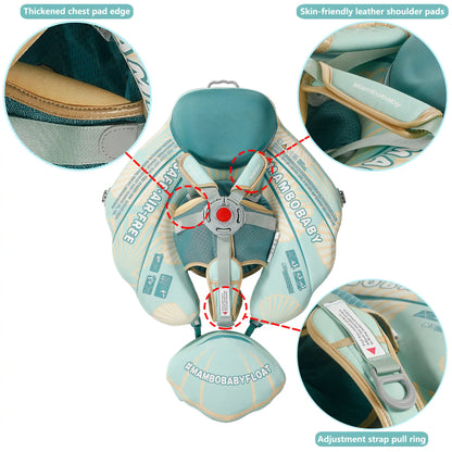 Mambobaby™ Schelp reis-babyfloat zonder lucht – reisfloat turquoise, centraal harnas met riemen...