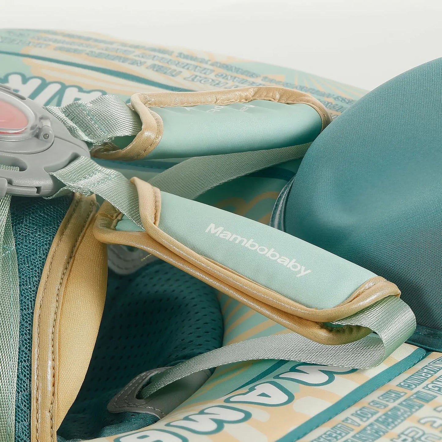 Mambobaby™ Schelp reis-babyfloat zonder lucht – reisfloat turquoise en beige, gevoerde riem...