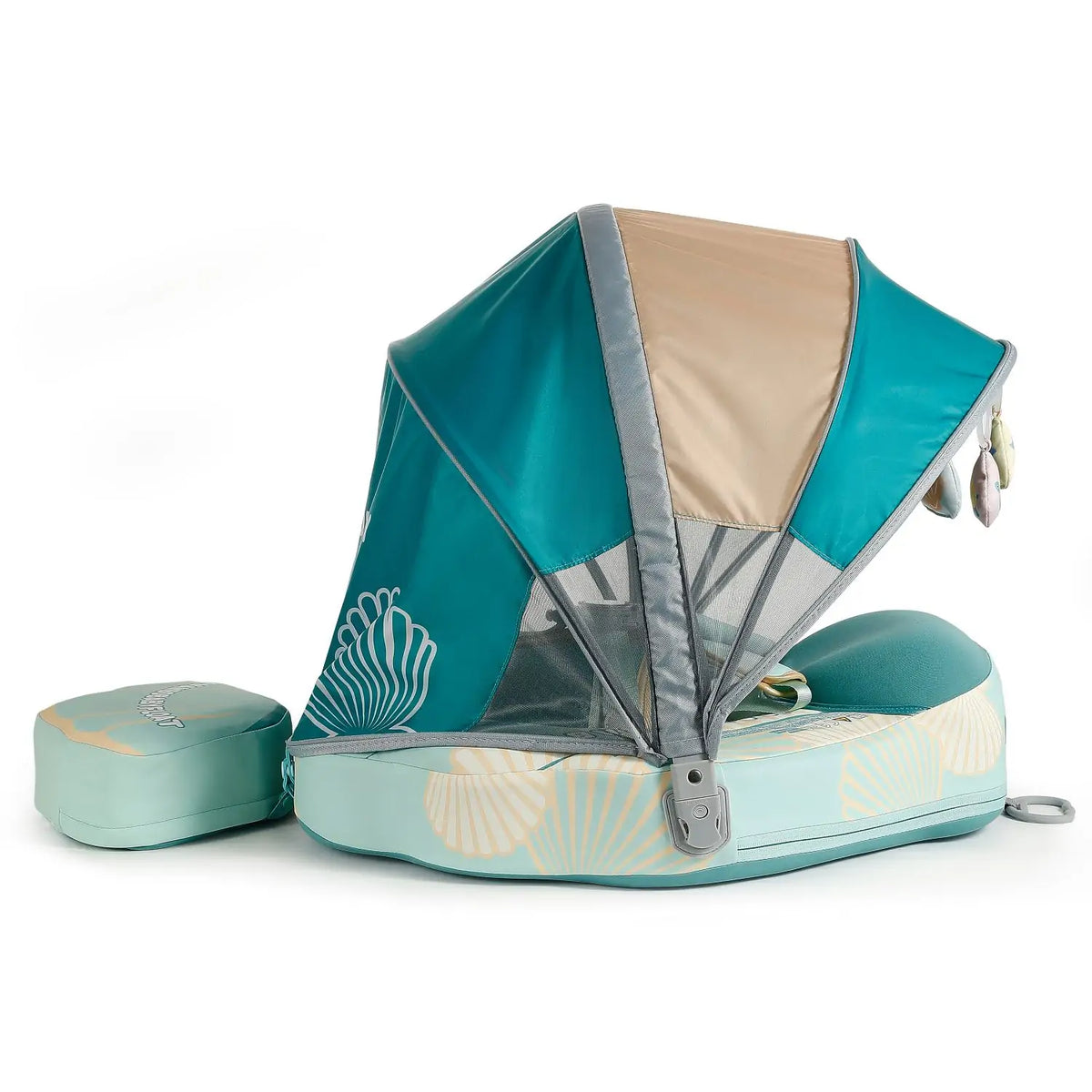 Mambobaby™ reisfloat met zonnekap en basis in blauwgroen en beige