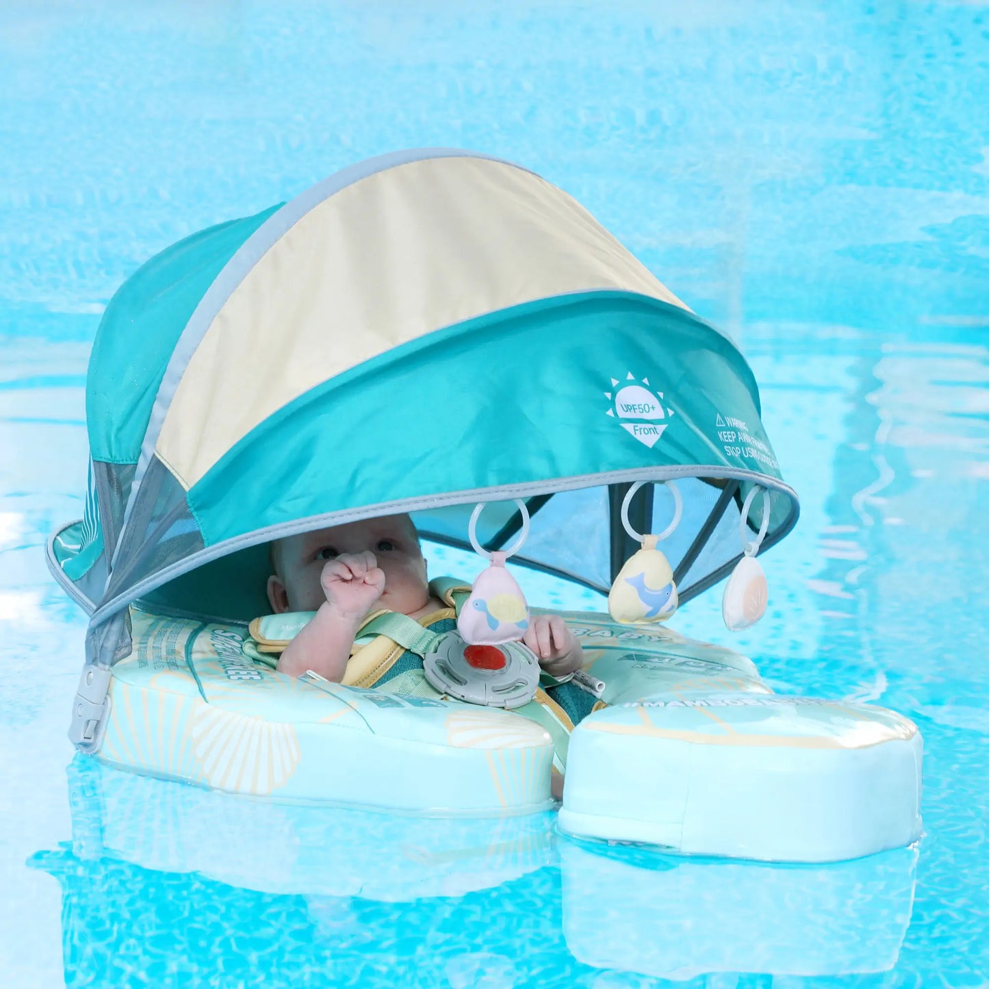 Mambobaby™ reisfloat met blauwe zonnekap en gevoerd zitje voor baby