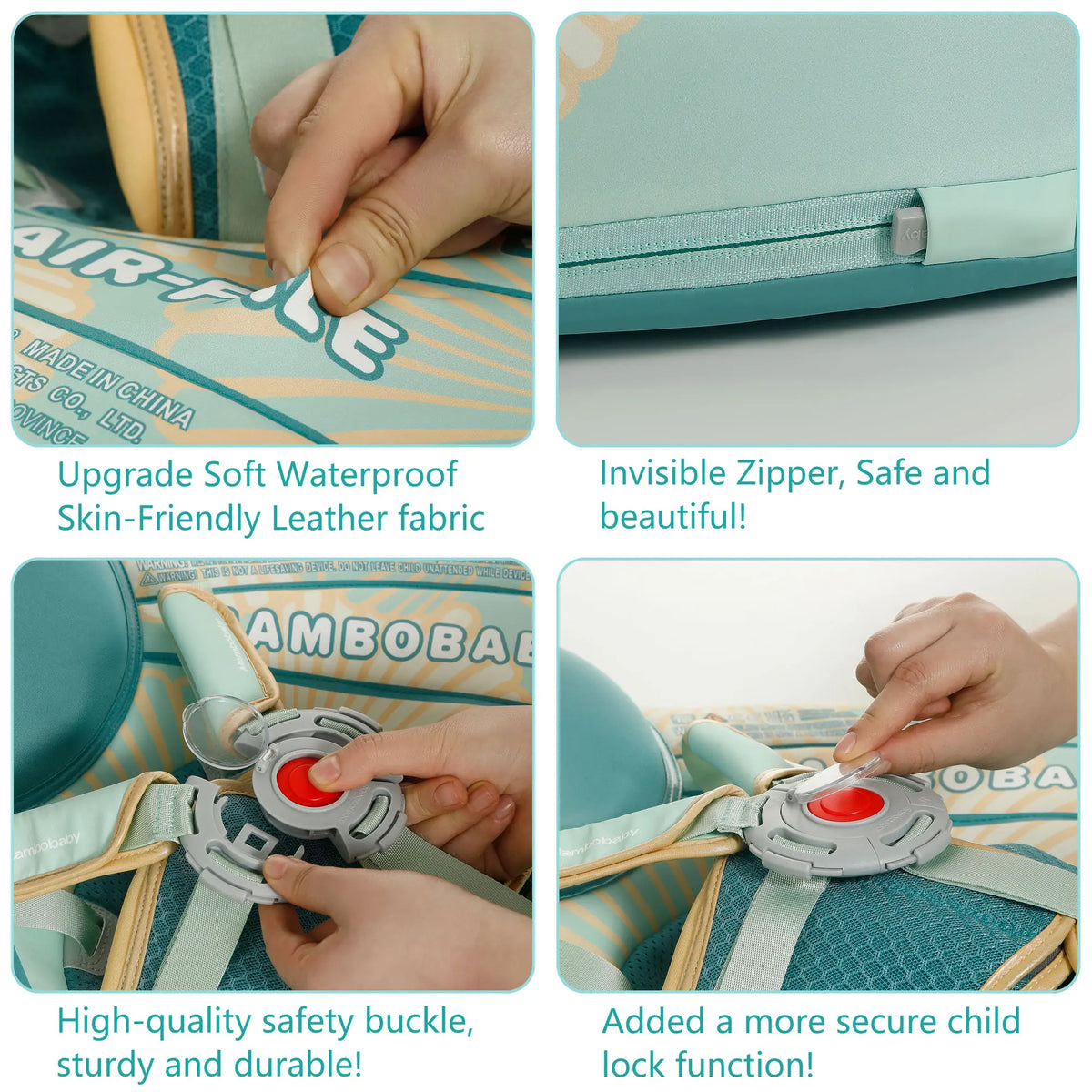 Mambobaby™ Schelp reis-babyfloat zonder lucht – reisfloat turquoise, sluiting en gesp van...