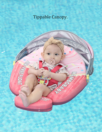 Mambobaby™ luchtvrije zwemhulp met doorschijnende UV-kap, baby zittend in het zwembad