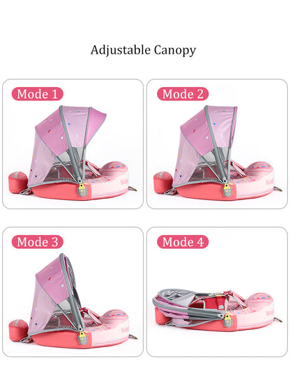 Verstelbare zonnekap van de Mambobaby™ float in vier standen, met frame