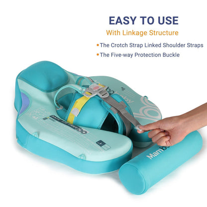 Mambobaby™ Dinosaurus babyfloat – Turquoise niet-opblaasbaar zwemhulpje, met band en beschermgesp