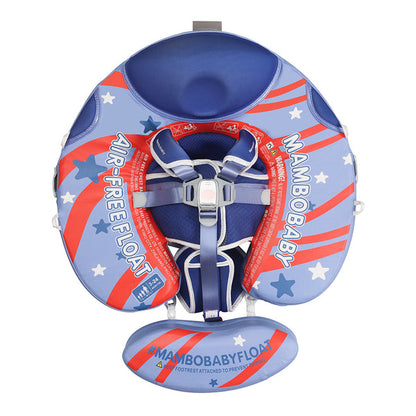 Mambobaby™ Amerikaanse Donut babyfloat – Niet-opblaasbaar zwemhulpje in donutvorm, blauw en rood met harnas en kap