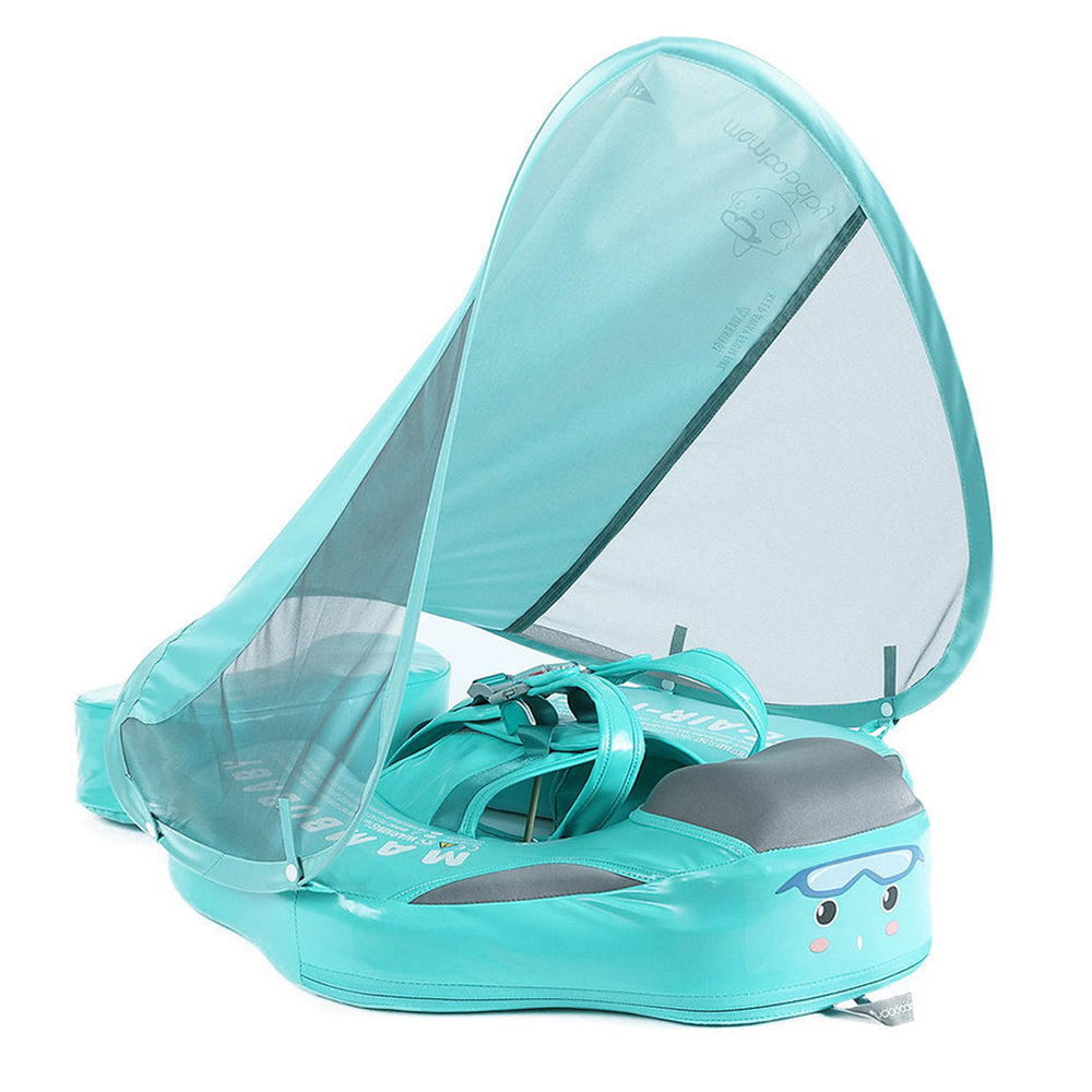 Mambobaby™ Flamingo babyfloat zonder lucht – Turquoise zwemring voor baby met kap en gewatteerd zitje...