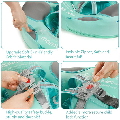 Mambobaby™ Flamingo babyfloat zonder lucht – Turquoise zwemring met verborgen rits en versterkte naden...