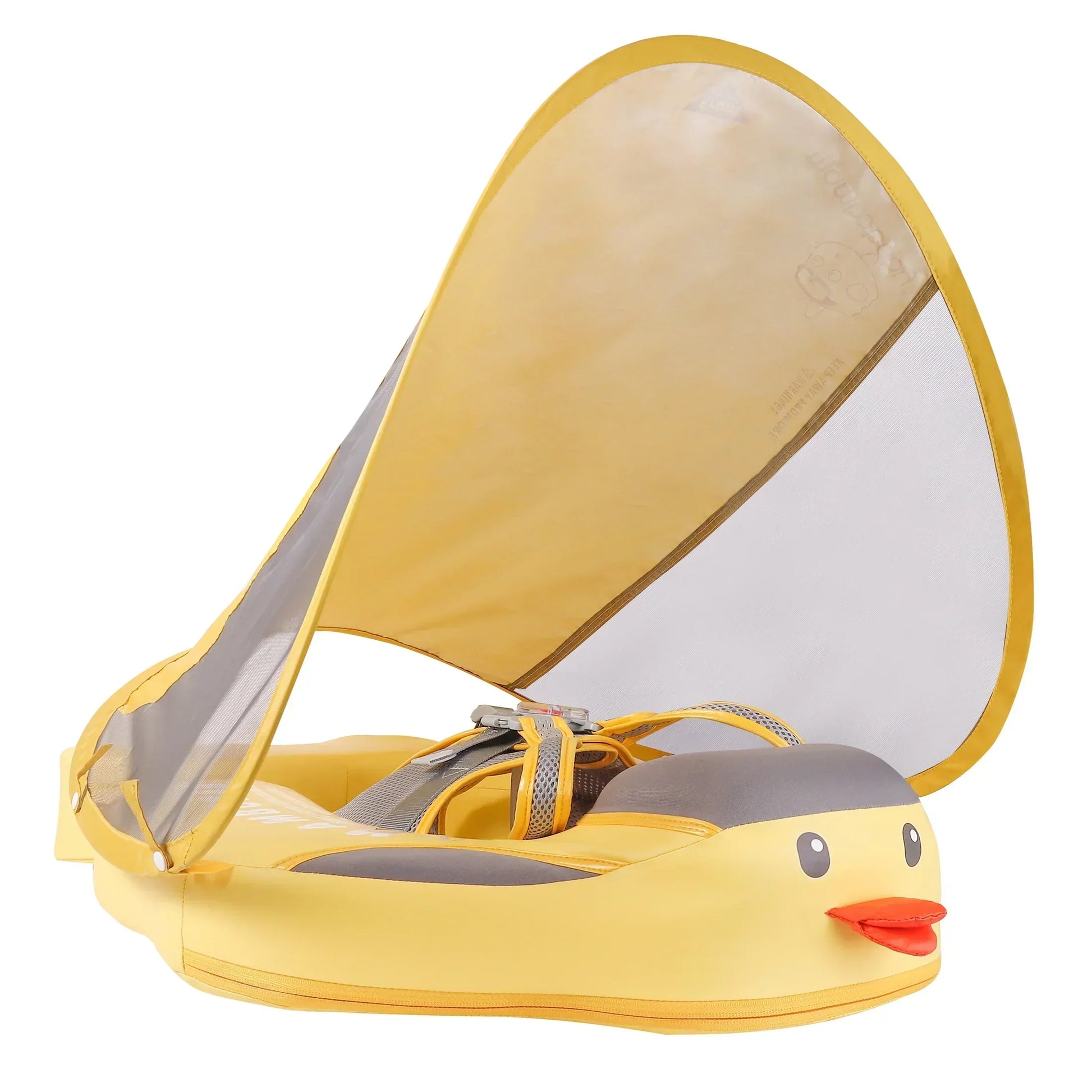 Mambobaby™ Flamingo babyfloat zonder lucht – Gele zwemring met doorzichtige kap en eendontwerp