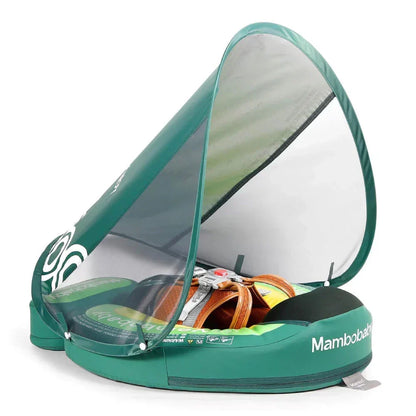 Mambobaby™ Flamingo babyfloat zonder lucht – Groene zwemring met doorzichtige kap en grafische basis
