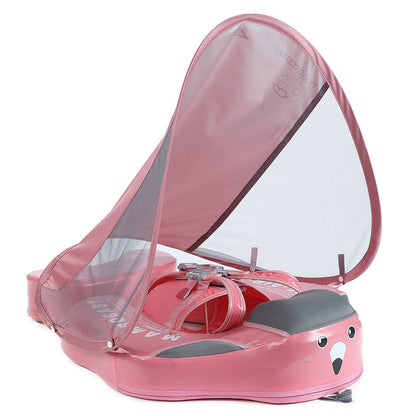 Luchtvrij babyfloat Mambobaby™ Flamingo Roze – Luchtvrije zwemhulp roze met transparante zonnekap en stoelvormig zitje