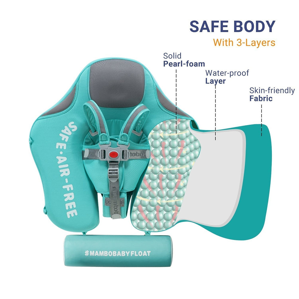 Luchtvrij babyfloat Mambobaby™ Flamingo Roze – Luchtvrije zwemhulp turquoise met beschermende lagen en verstelbare pasvorm