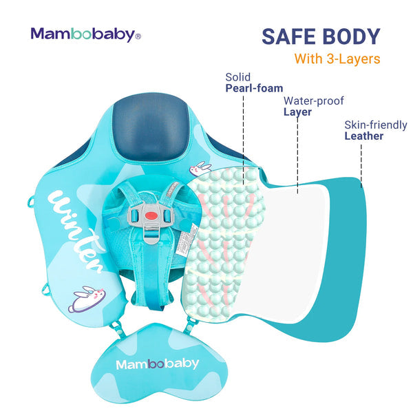Mambobaby™ KuKuKiKi babyfloat zonder lucht – Drijfhulp met gewatteerde lagen en voorharnas, detail van de romp...