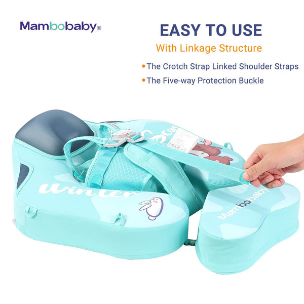 Mambobaby™ KuKuKiKi babyfloat zonder lucht – Drijfhulp met kruisriem en beschermende gesp, kleur turquoise