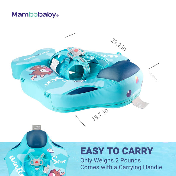 Mambobaby™ KuKuKiKi babyfloat zonder lucht – Drijfhulp voor baby met draaghandvat en afmetingen, turquoise