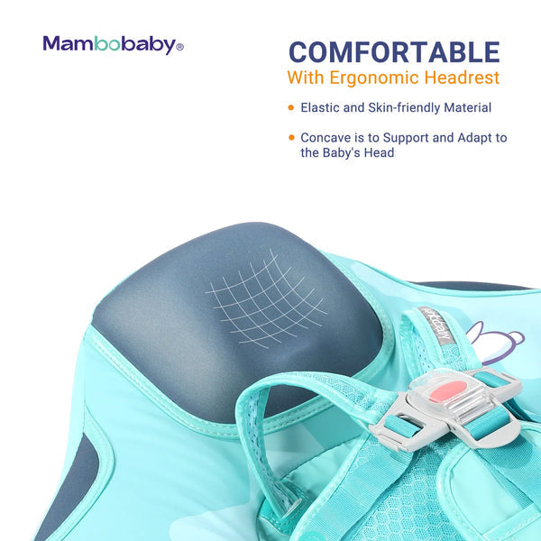 Mambobaby™ KuKuKiKi babyfloat zonder lucht – Zwemhulp voor kinderen met hoofdsteun en UV-bedekking, blauw en mintgroen