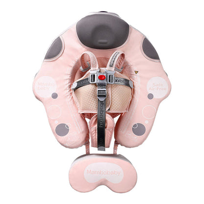 Luchtvrij babyfloat Mambobaby™ Zeeleeuw – Zwemhulp roze met 5-punts harnas en gewatteerd UV-dak