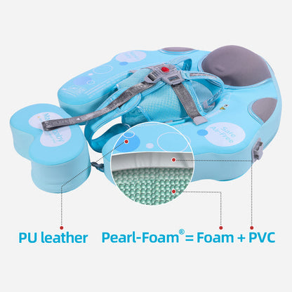 Luchtvrij babyfloat Mambobaby™ Zeeleeuw – Zwemhulp blauw met harnas; panelen en materialen PU-leer
