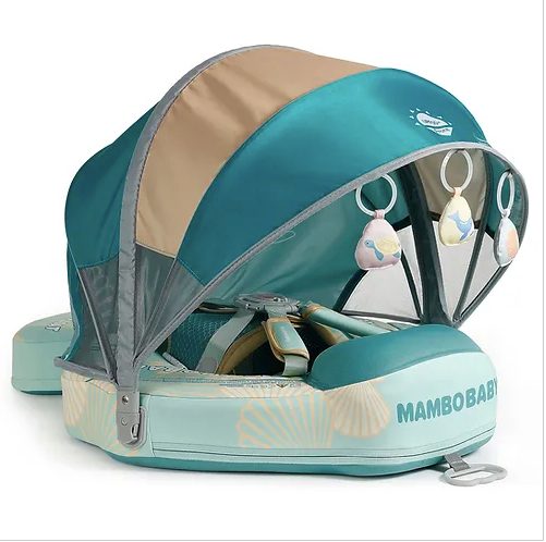 Mambobaby™ Vlinder babyfloat – Zwemtrainer met gewatteerd drijfhulpje in blauwgroen en gaas met boogjes.