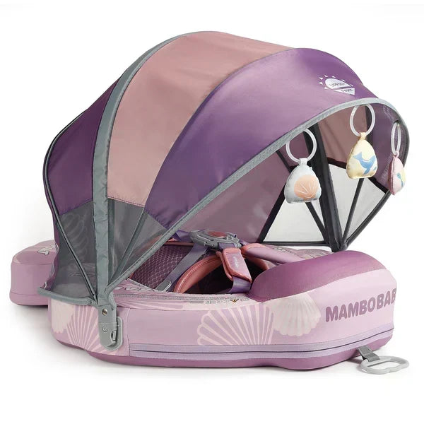 Mambobaby™ Vlinder babyfloat – Zwemtrainer met gewatteerd drijfhulpje in lila en roze, zonnekap van gaas.
