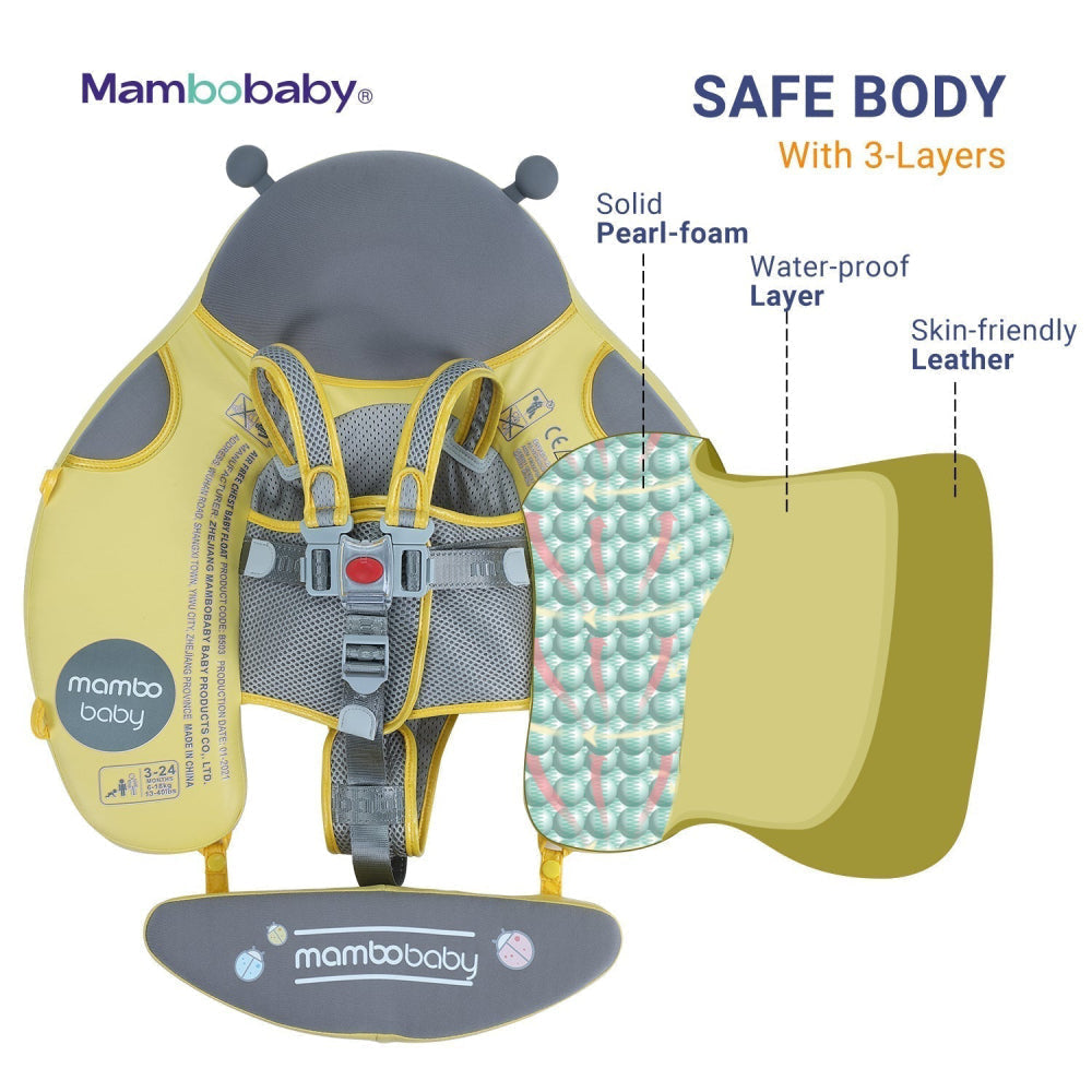 Babyfloat zonder lucht Mambobaby™ geel met gelaagde structuur en gestoffeerde verstevigingen