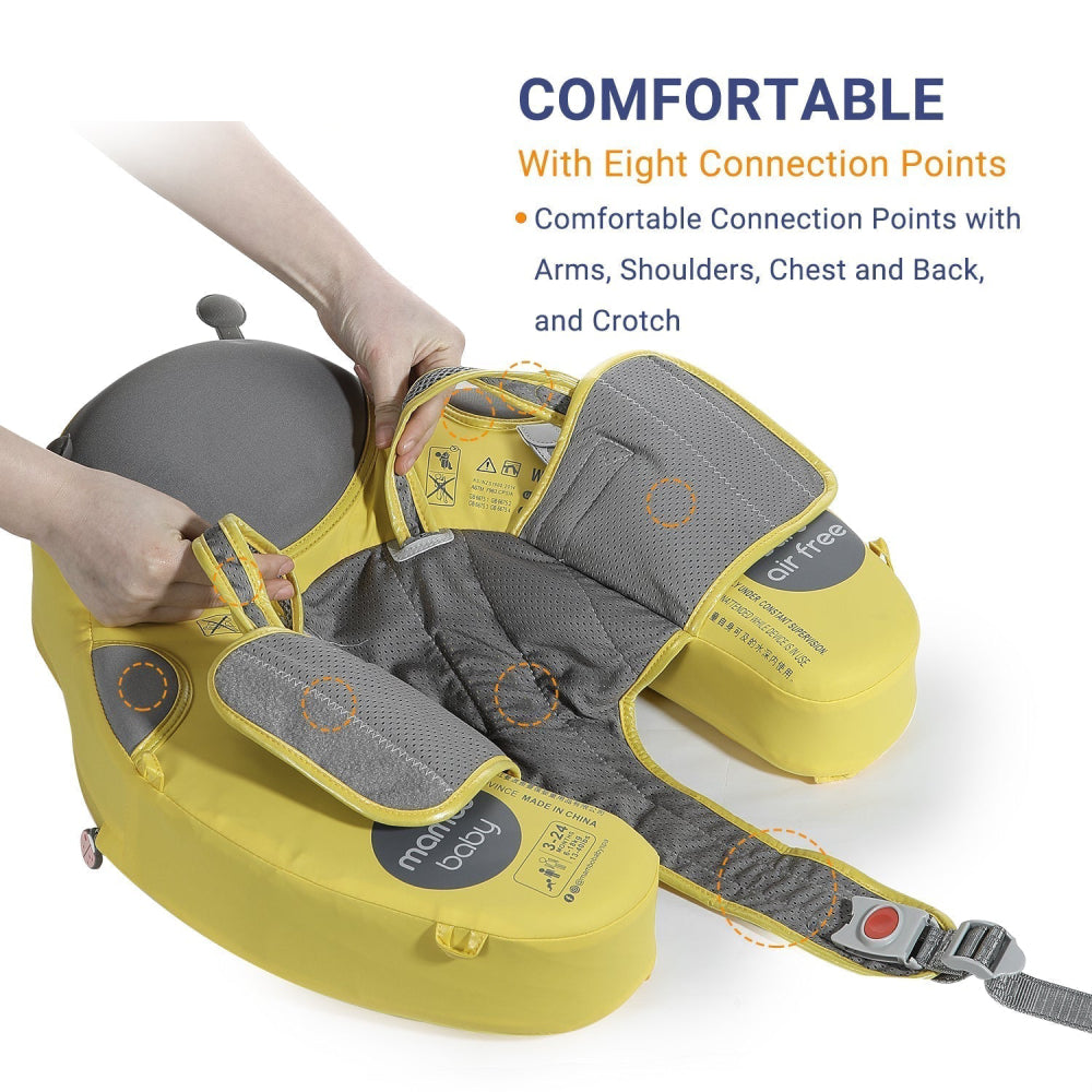Babyfloat zonder lucht Mambobaby™ geel met interne harnassen en bevestigingspunten