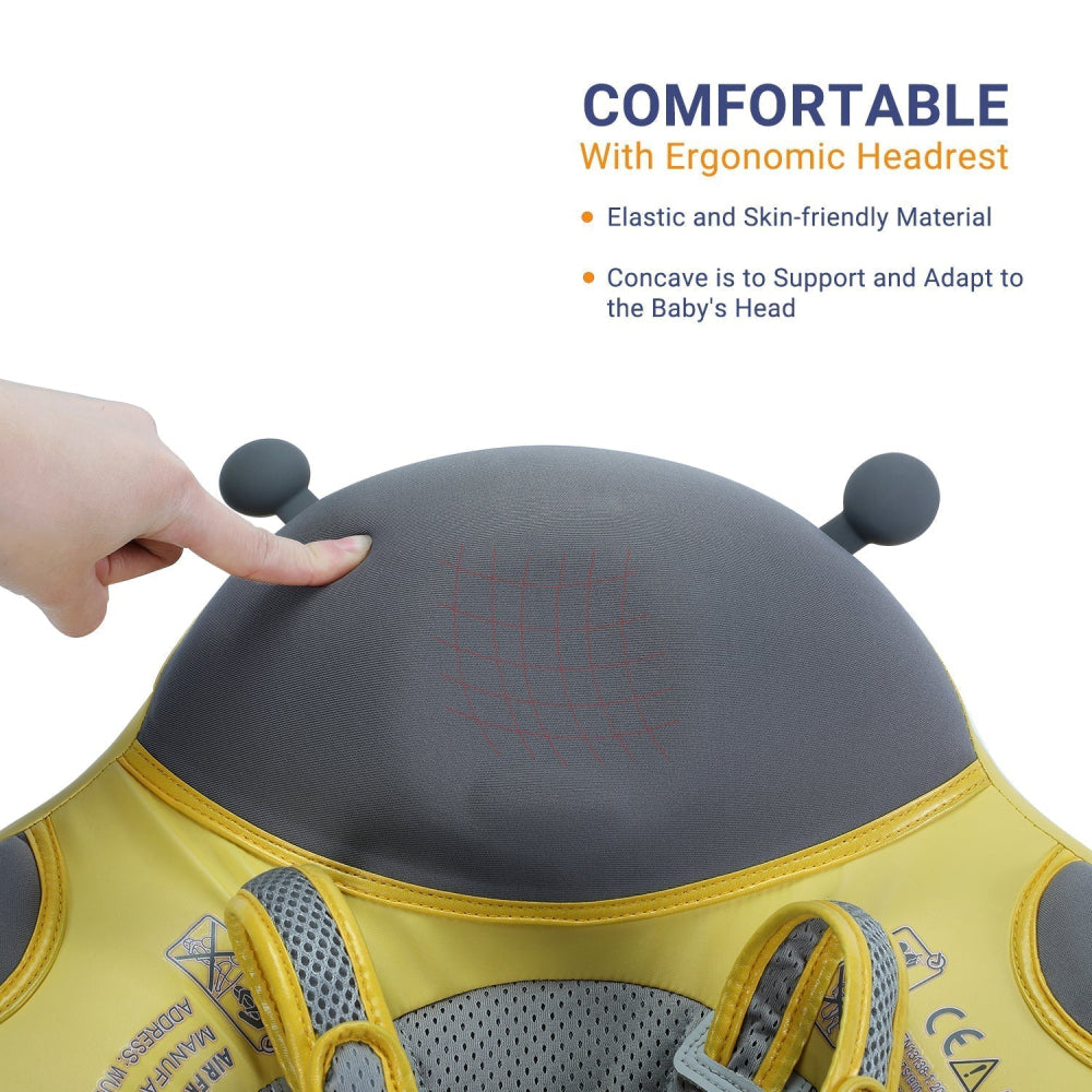 Babyfloat zonder lucht Mambobaby™ met grijze gestoffeerde hoofdsteun en gele rand