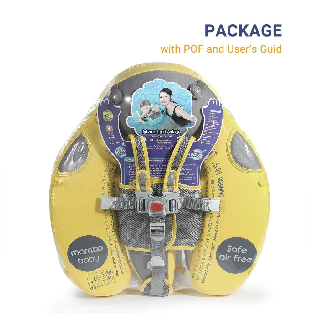 Babyfloat zonder lucht Mambobaby™ Lieveheersbeestje – Gele babyfloat zonder lucht met grijze riemen en kinderlijk ontwerp