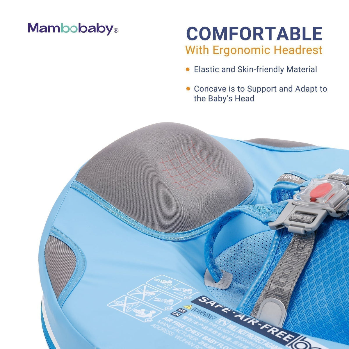Mambobaby™ Narwal luchtvrij drijfhulpje – blauwe zwemring met gevoerde hoofdsteun en verstelbare riemen