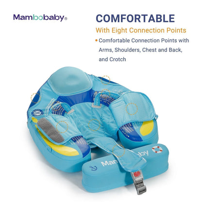 Mambobaby™ Narwal luchtvrij drijfhulpje – blauwe zwemring met meerdere bevestigingspunten en veiligheidsharnas