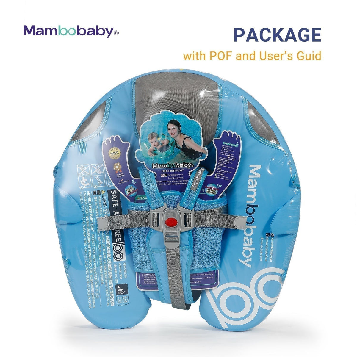 Mambobaby™ Narwal luchtvrij drijfhulpje – blauwe zwemring met narwal-design en riem