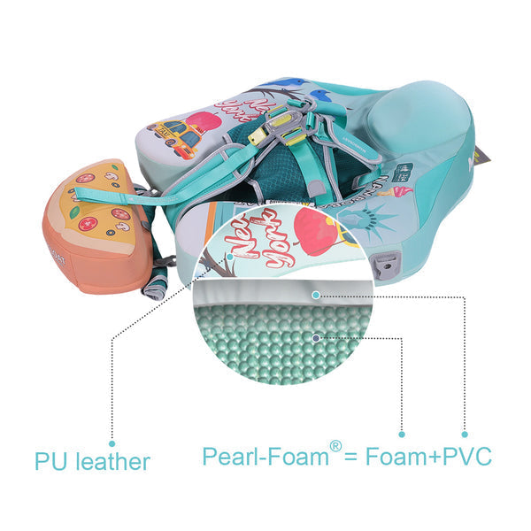 Babyfloat zonder lucht Mambobaby™ New York – Drijfhulp met PU-leer en Pearl-Foam schuim, opblaasbare basis met harnas