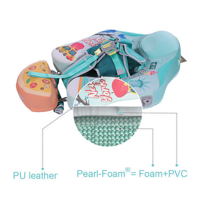 Babyfloat zonder lucht Mambobaby™ New York – Drijfhulp met PU-leer en Pearl-Foam schuim, opblaasbare basis met harnas