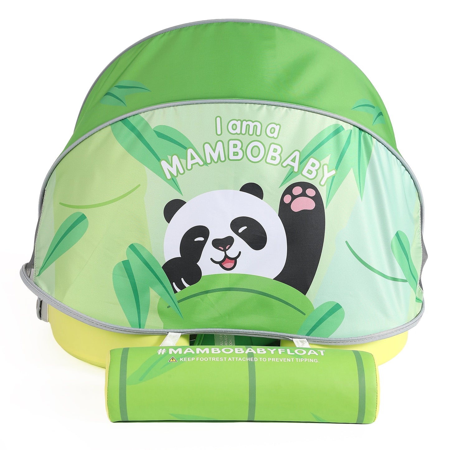 Luchtvrij babyfloat Mambobaby™ Panda – Luchtvrije zwemhulp panda, lichte zonnekap met pandagezicht en groene motieven